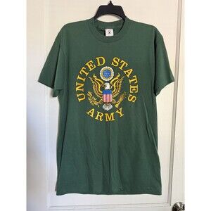 Vintage 90s US Army Eagle T Shirt M Green Delta Made USA Single Stitch